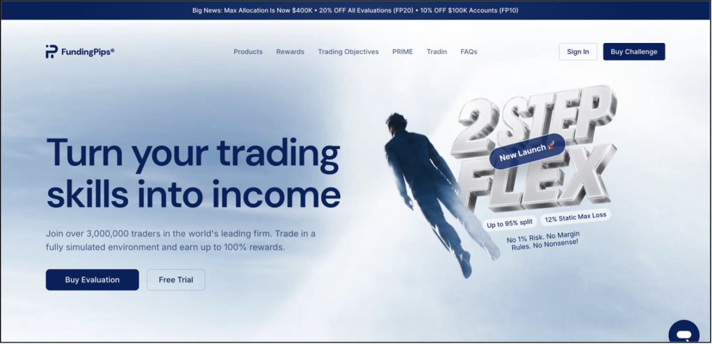 FundingPips homepage